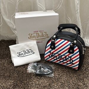Von Dutch Striped Mini Bowler Handbag